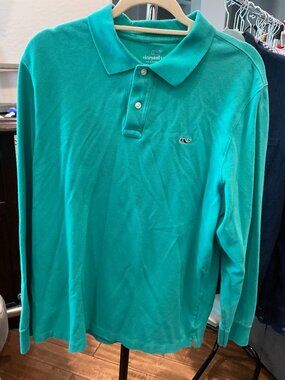 Vineyard Vines Men's L Long Sleeve Polo Teal Whale
